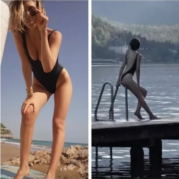 NEW Allsisters isometric one piece plunge open back swimsuit white, size L - Picture 13 of 14